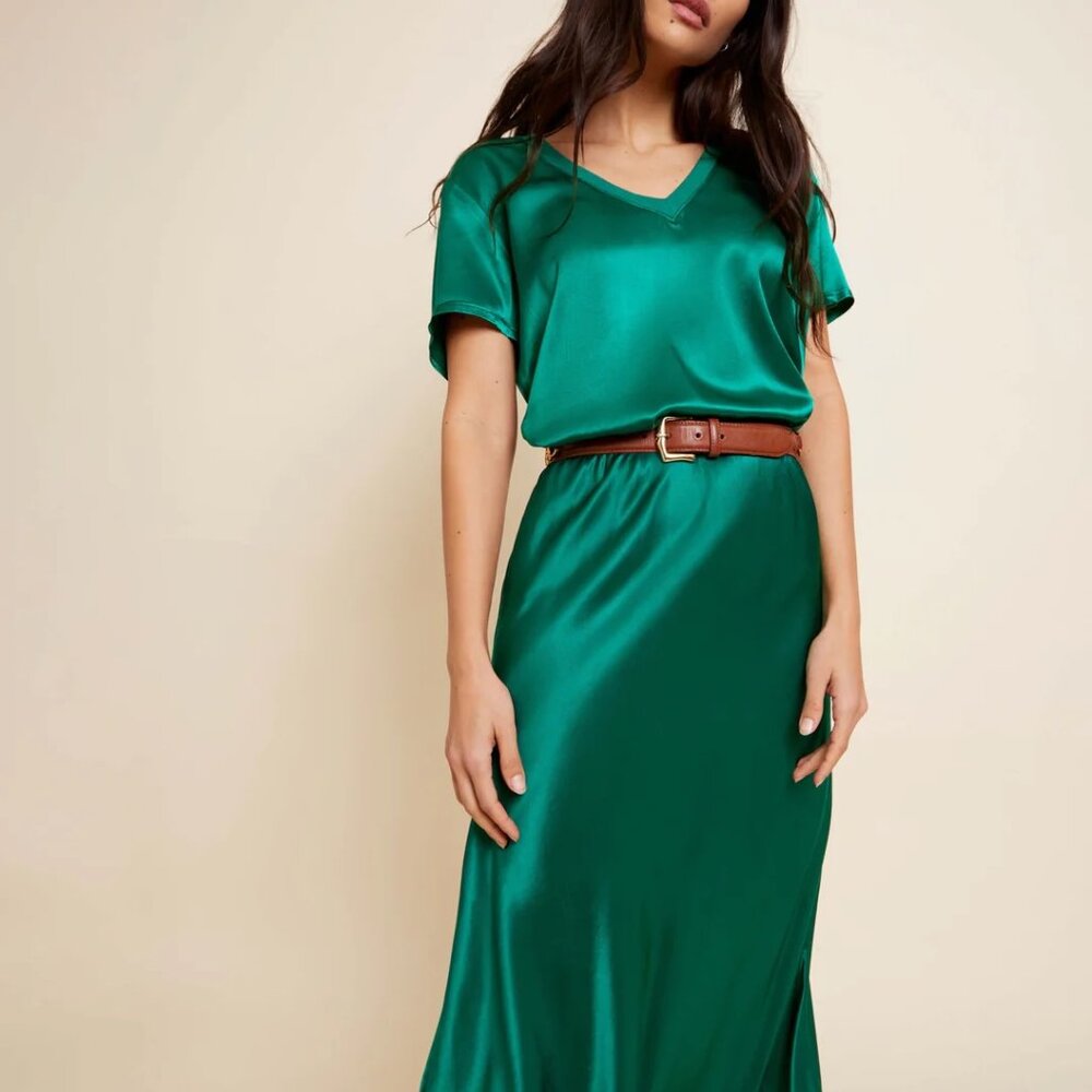 NWT For Days x Nation LTD Mabel skirt emerald green satin size XL